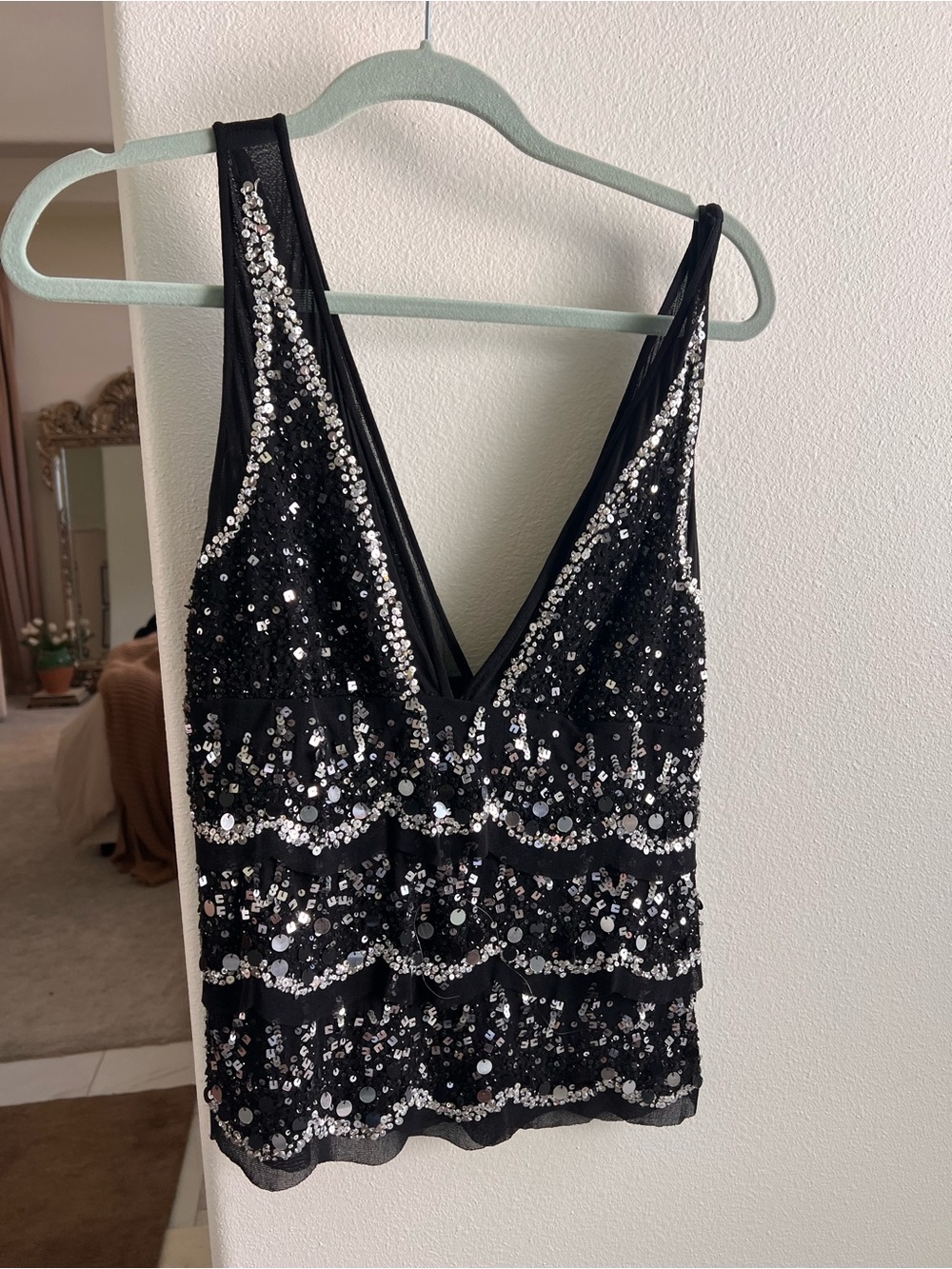 Black Sequin V-Neck Evening Tank—vintage